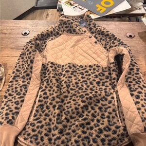 Abercrombie & Fitch Leopard Print Teddy Jacket - Tan and Black